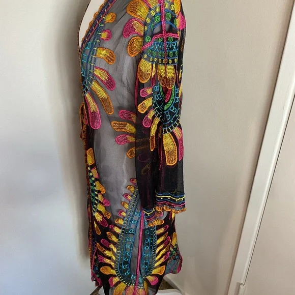RACHEL Rachel Roy Colorful Sheer Kimono Swim Cover Up One Size Beach - Picture 7 of 10